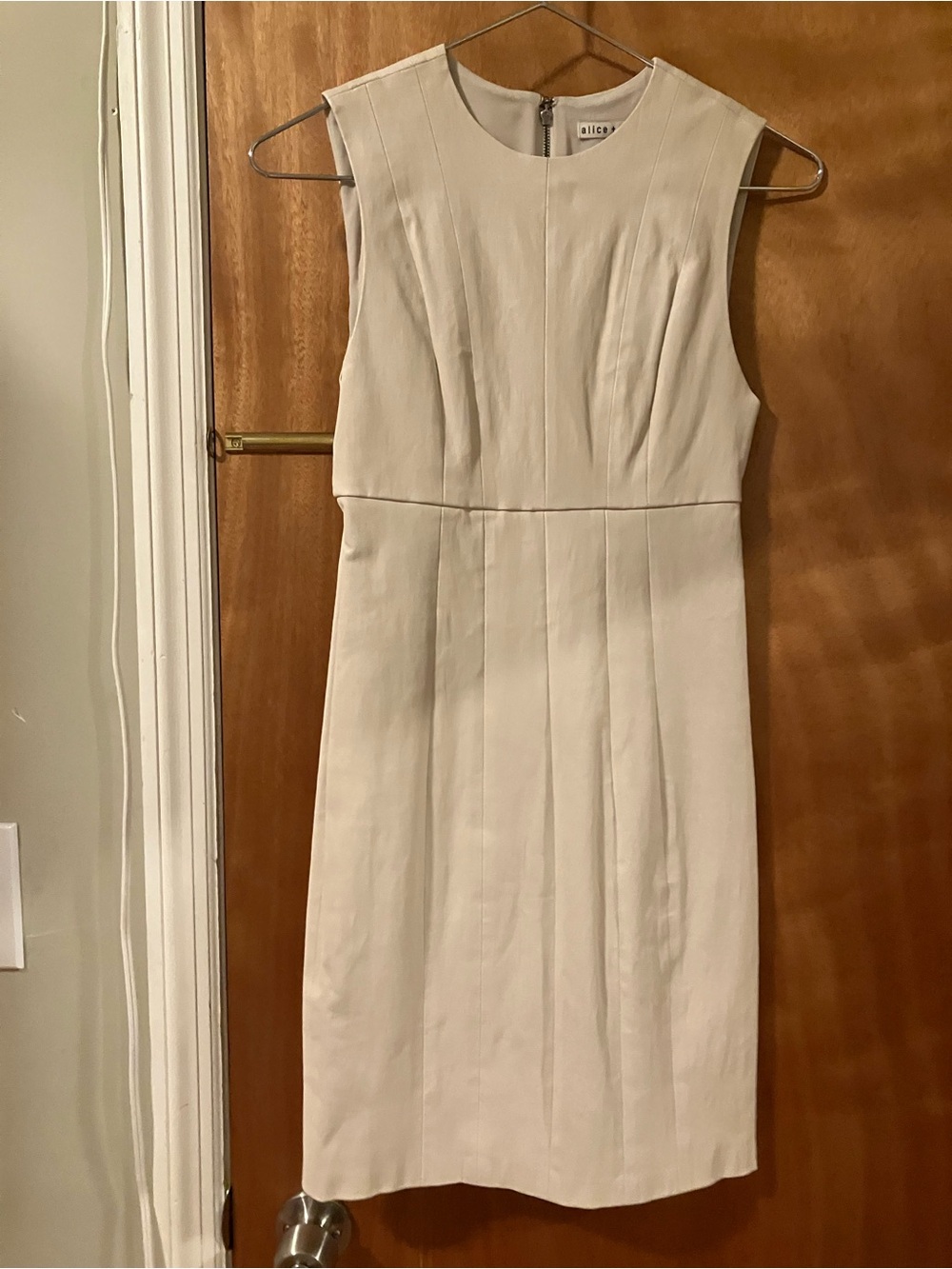 Alice and Olivia Vegan Leather Shift Dress Size 4 Small Off White Cream